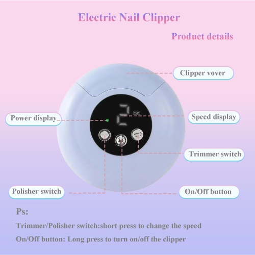 3 in 1 Electric Nail Clipper, Portable Mini Nail Clipper with Light, 3 Speeds, USB Charging, Good for Manicure