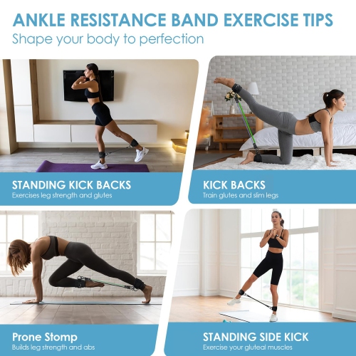 Ankle resistance band with cuffs, fitness ankle trainer for legs, buttocks workout, home exerciser for women