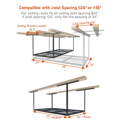 3x6ft Overhead Garage Storage Shelves, Adjustable Garage Storage Rack Organization System, Heavy Duty Metal Garage Ceiling Storage Floating Shelves