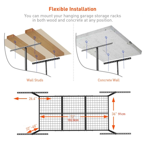 3x6ft Overhead Garage Storage Shelves, Adjustable Garage Storage Rack Organization System, Heavy Duty Metal Garage Ceiling Storage Floating Shelves