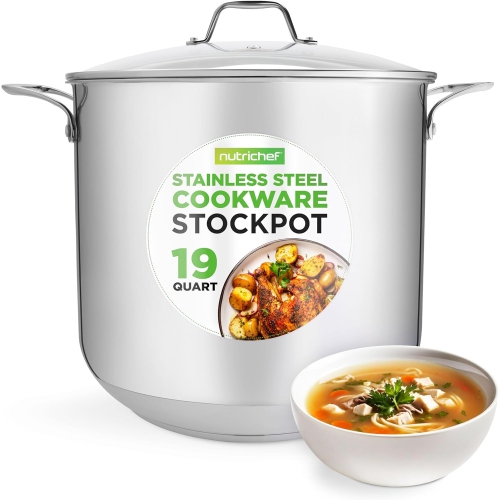Image 1 of 6.. Nutrichef 19Qt Stainless Steel Stockpot – Heavy-Duty Induction Soup Pot with Lid