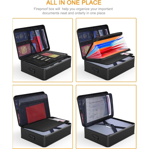 Document Organizer, Fireproof Document Bag with Lock, Document Storage Box, 7 Pockets Document Holder with Handle Portable File Bag for Important