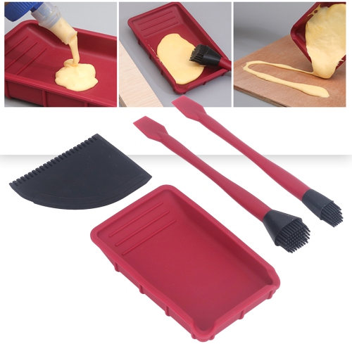 4Pcs Silicone Glue Kit 2 Brush 1 Comb and 1 Tray Uniform Application Silicone Glue Applicator Set for Woodworking