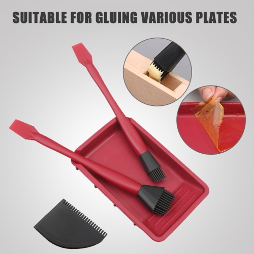 4Pcs Silicone Glue Kit 2 Brush 1 Comb and 1 Tray Uniform Application Silicone Glue Applicator Set for Woodworking
