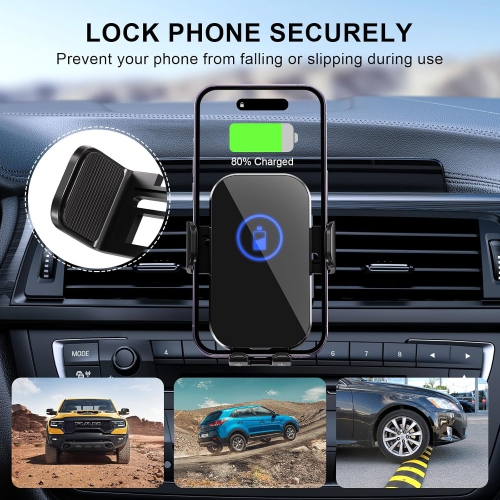 15W Fast Wireless Car Charger Mount, Auto-Clamping Phone Holder for iPhone/ Samsung ,Qi-Certified Car Phone Charger(Silver)