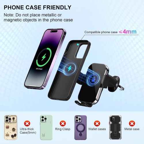 15W Fast Wireless Car Charger Mount, Auto-Clamping Phone Holder for iPhone/ Samsung ,Qi-Certified Car Phone Charger(Silver)