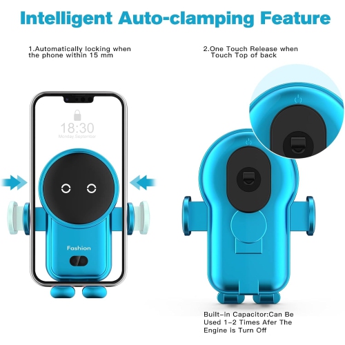 Wireless Car Charger, 15W Auto-Clamping Car Charger Mount, Air Vent Car Charging Holder for iPhone/Samsung