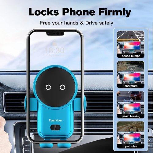 Wireless Car Charger, 15W Auto-Clamping Car Charger Mount, Air Vent Car Charging Holder for iPhone/Samsung
