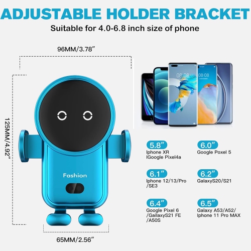 Wireless Car Charger, 15W Auto-Clamping Car Charger Mount, Air Vent Car Charging Holder for iPhone/Samsung