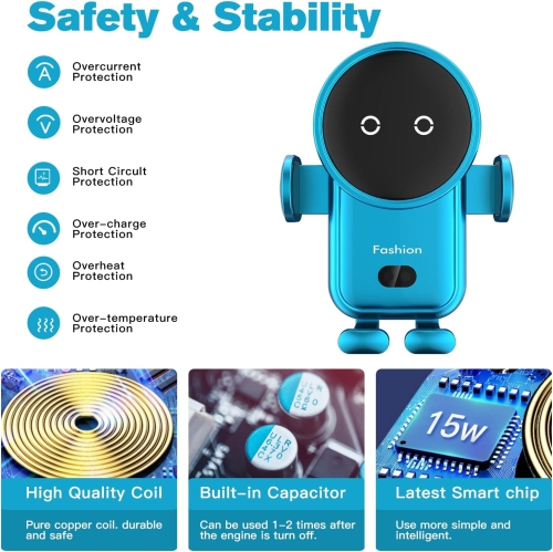 Wireless Car Charger, 15W Auto-Clamping Car Charger Mount, Air Vent Car Charging Holder for iPhone/Samsung