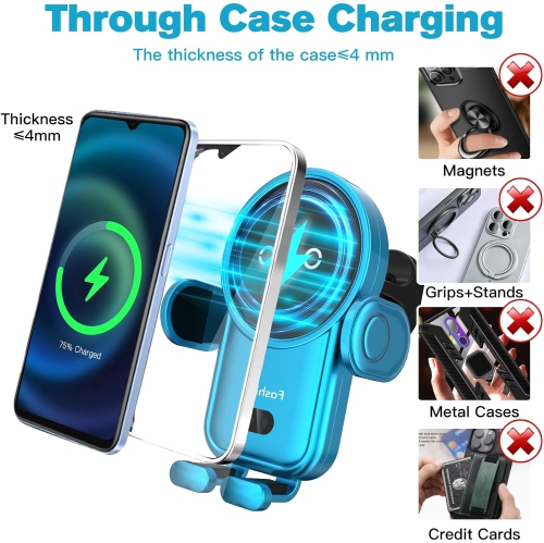 Wireless Car Charger, 15W Auto-Clamping Car Charger Mount, Air Vent Car Charging Holder for iPhone/Samsung
