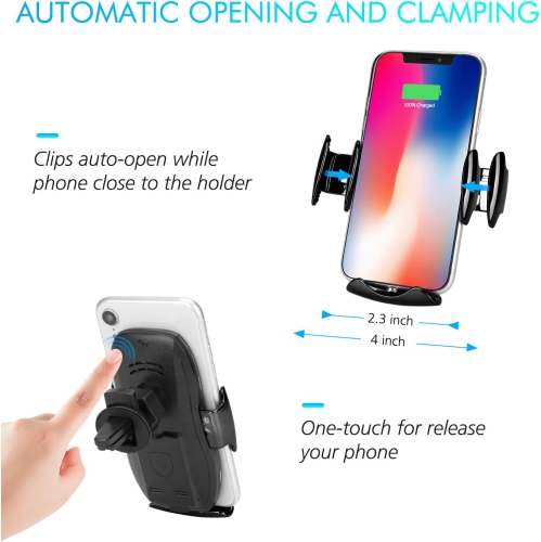 Wireless Car Charger Mount, Qi Auto Clamping Car Phone Charging Air Vent Holder for iPhone/Samsung(Black)