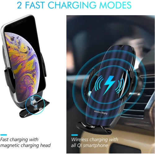 Wireless Car Charger Mount, Qi Auto Clamping Car Phone Charging Air Vent Holder for iPhone/Samsung(Black)