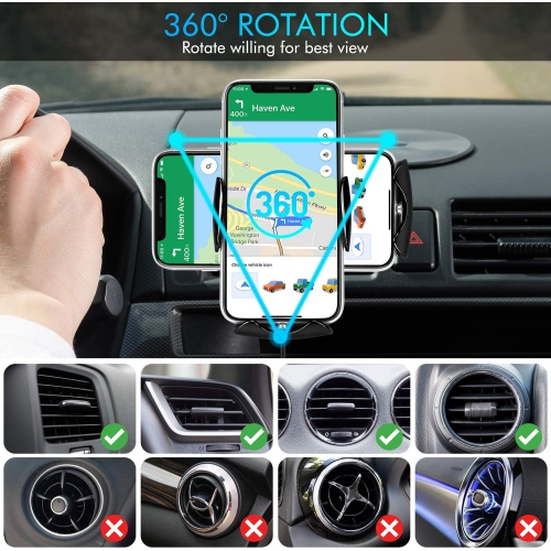 Wireless Car Charger Mount, Qi Auto Clamping Car Phone Charging Air Vent Holder for iPhone/Samsung(Black)