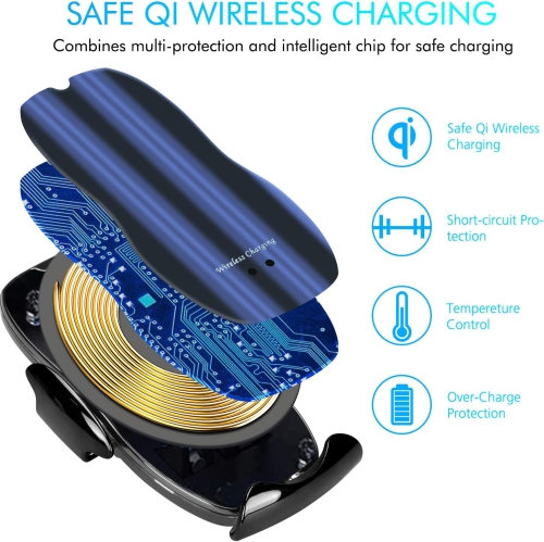 Wireless Car Charger Mount, Qi Auto Clamping Car Phone Charging Air Vent Holder for iPhone/Samsung(Black)