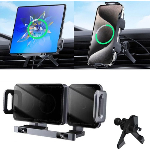 2025 New Upgraded 2 in 1 Auto Rotating Phone/Pad Holder,Fast Charging,Auto Rotating Phone Holder Car Vent Phone Mount for Phone Pad(Silver)