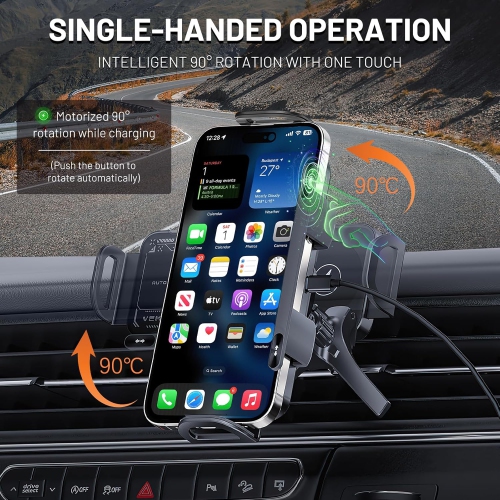 2 in 1 Auto Rotating Phone Holder,Car Wireless Charging Fast Charging Cell Phone Holder,Car Vent Phone Mount for phone/Pad/Foldable Phone(Black)