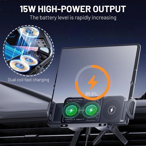 2 in 1 Auto Rotating Phone Holder,Car Wireless Charging Fast Charging Cell Phone Holder,Car Vent Phone Mount for phone/Pad/Foldable Phone(Black)