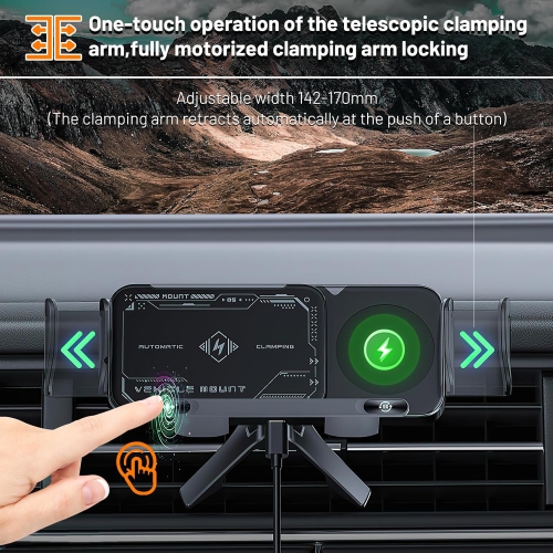 2 in 1 Auto Rotating Phone Holder,Car Wireless Charging Fast Charging Cell Phone Holder,Car Vent Phone Mount for phone/Pad/Foldable Phone(Black)