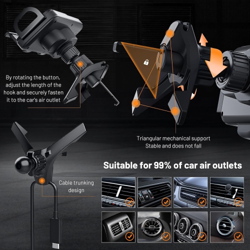 2 in 1 Auto Rotating Phone Holder,Car Wireless Charging Fast Charging Cell Phone Holder,Car Vent Phone Mount for phone/Pad/Foldable Phone(Black)