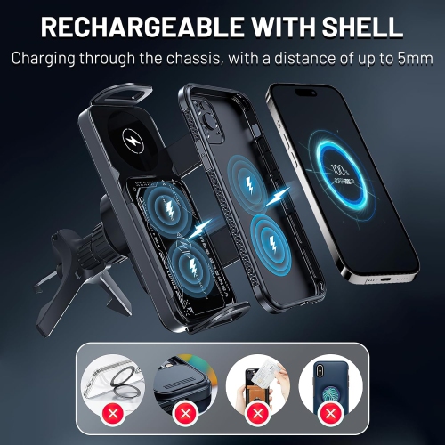 2 in 1 Auto Rotating Phone Holder,Car Wireless Charging Fast Charging Cell Phone Holder,Car Vent Phone Mount for phone/Pad/Foldable Phone(Black)