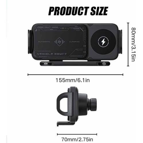 2 in 1 Auto Rotating Phone Holder,Car Wireless Charging Fast Charging Cell Phone Holder,Car Vent Phone Mount for phone/Pad/Foldable Phone(Black)