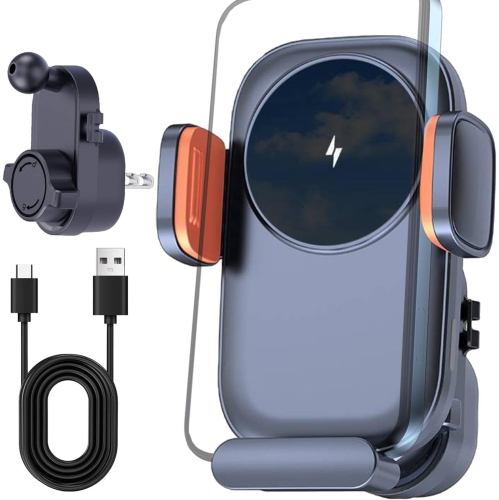 Wireless Car Charger,15W Wireless Charger Phone Holder,Car Charger Holder, 360-Degree Rotation Wireless Car Charger Mount(Double hook clip)