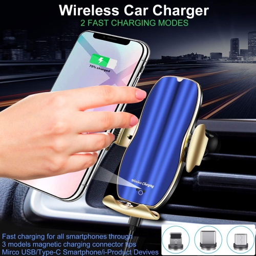 Support de chargement sans fil pour l'auto, support de chargement d'air pour téléphone de voiture Qi Auto Clamping pour iPhone/Samsung