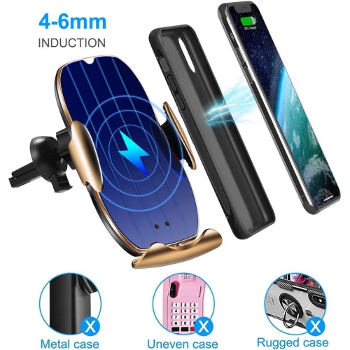 Support de chargement sans fil pour l'auto, support de chargement d'air pour téléphone de voiture Qi Auto Clamping pour iPhone/Samsung