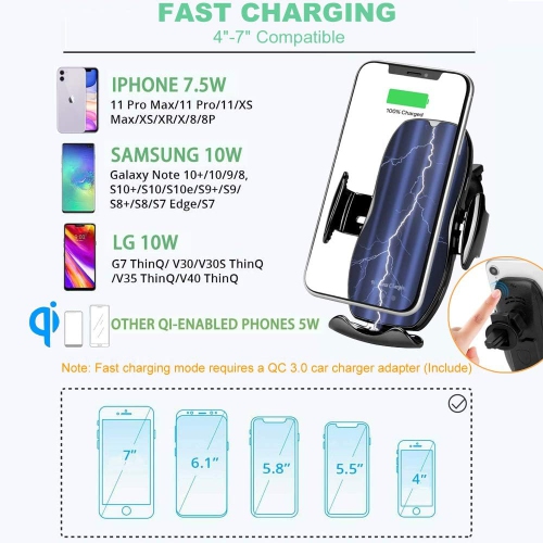 Support de chargement sans fil pour l'auto, support de chargement d'air pour téléphone de voiture Qi Auto Clamping pour iPhone/Samsung