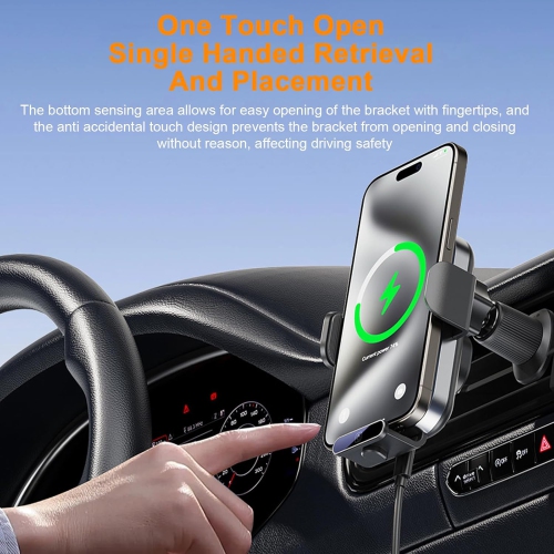 Car Phone Mount with Wireless Charging Car Phone Bracket Car Mount Phone Holder Car Phone Mount Stand with Wireless Charging Quick Charging(Silver)