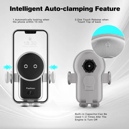 Wireless Car Charger, 15W Auto-Clamping Car Charger Mount, Air Vent Car Charging Holder for iPhone/Samsung