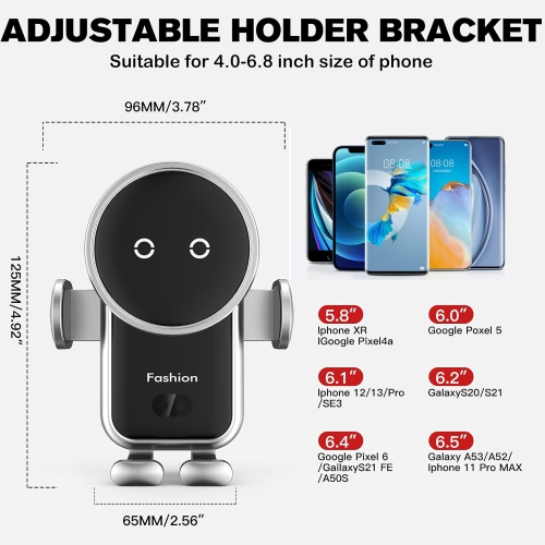 Wireless Car Charger, 15W Auto-Clamping Car Charger Mount, Air Vent Car Charging Holder for iPhone/Samsung