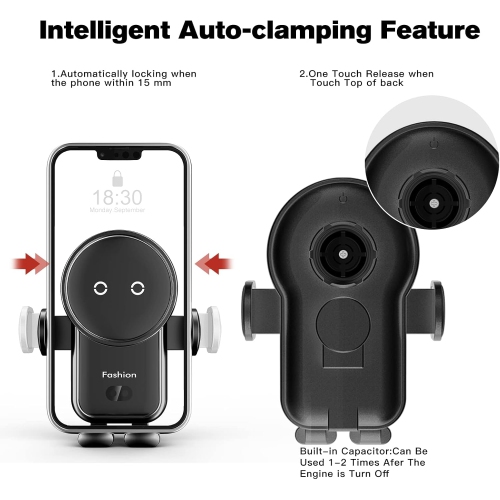 Wireless Car Charger, 15W Auto-Clamping Car Charger Mount, Air Vent Car Charging Holder for iPhone/Samsung