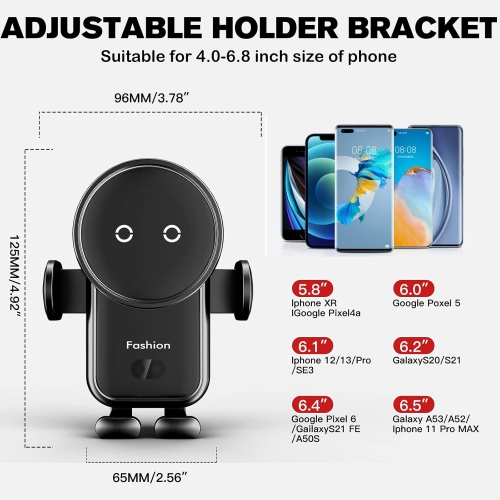 Wireless Car Charger, 15W Auto-Clamping Car Charger Mount, Air Vent Car Charging Holder for iPhone/Samsung