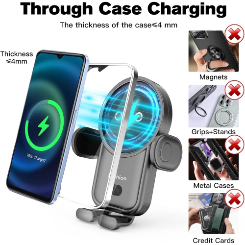 Wireless Car Charger, 15W Auto-Clamping Car Charger Mount, Air Vent Car Charging Holder for iPhone/Samsung