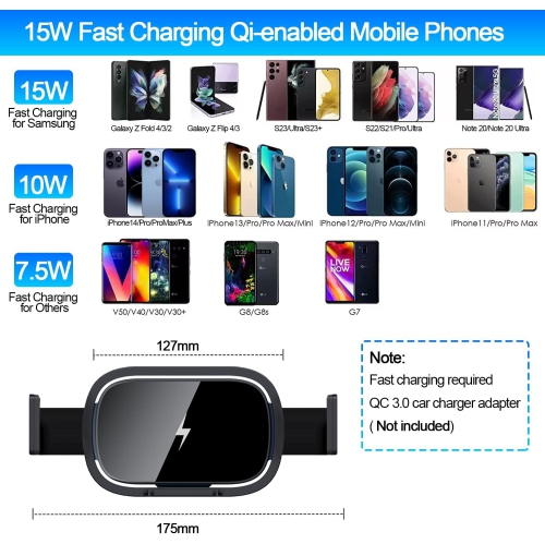 Wireless Car Charger for Samsung Galaxy Phon, 15W Fast Charging Car Mount, Car Accessories, Air Vent Charging Car Phone Holder for Galaxy Z Fold/Note