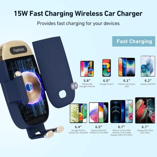 Wireless Car Charger Mount,15W Qi Fast Charger, Wireless Car Charger Smart Sensor Air Vent,for iPhone, Samsungetc