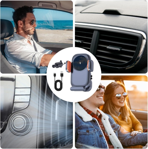 Wireless Car Charger,15W Wireless Charger Phone Holder,Car Charger Holder, 360-Degree Rotation Wireless Car Charger Mount(single hook clip)