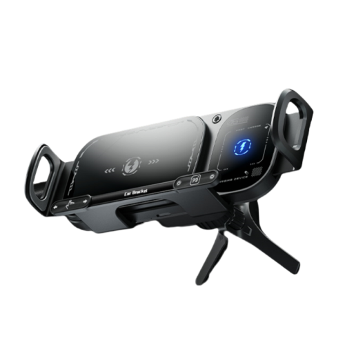 Wireless Car Charger MountDouble Coil Design Navigation Bracket for Straight Screen Mobile Phone, Folding Mobile Phone, Tablet(Black)