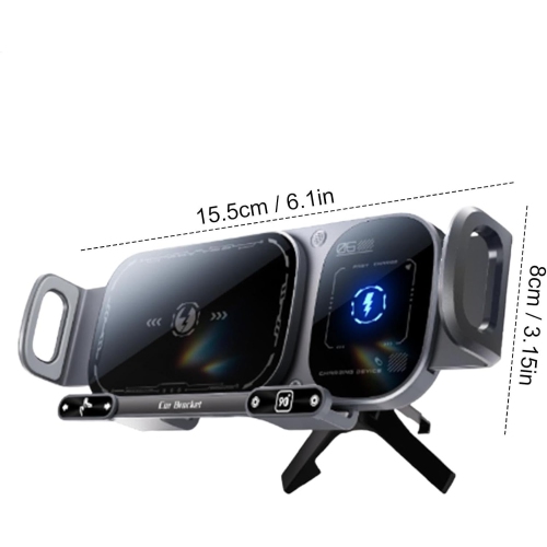 Wireless Car Charger MountDouble Coil Design Navigation Bracket for Straight Screen Mobile Phone, Folding Mobile Phone, Tablet(Black)