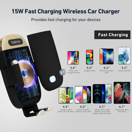 Wireless Car Charger Mount,15W Qi Fast Charger, Wireless Car Charger Smart Sensor Air Vent,for iPhone, Samsungetc