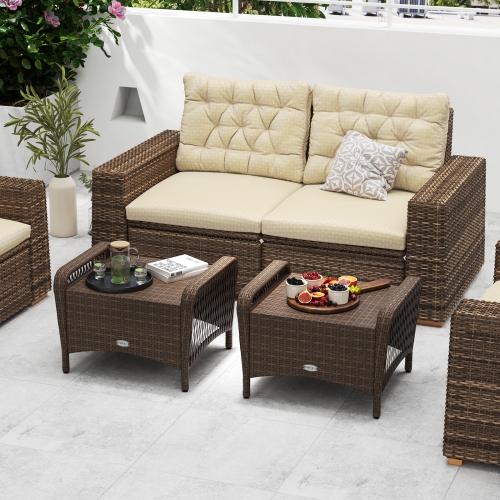 Gymax 2 Pieces Outdoor Patio PE Wicker Ottomans w/ Removable Cushions Footstools