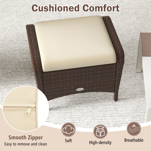 Gymax 2 Pieces Outdoor Patio PE Wicker Ottomans w/ Removable Cushions Footstools