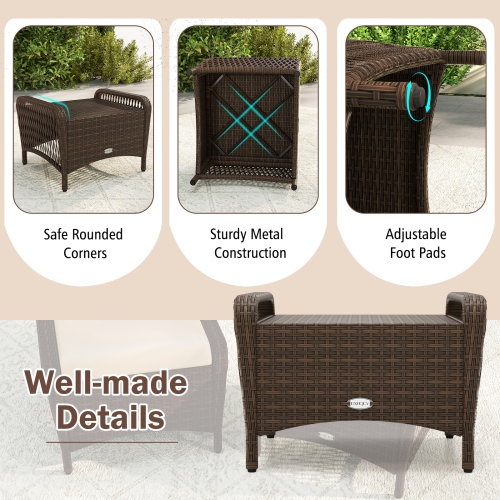 Gymax 2 Pieces Outdoor Patio PE Wicker Ottomans w/ Removable Cushions Footstools