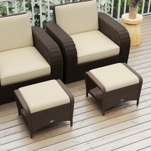 Gymax 2 Pieces Outdoor Patio PE Wicker Ottomans w/ Removable Cushions Footstools