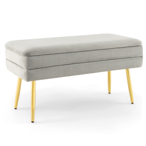 Gymax Velvet Upholstered Storage Bench Bedroom Ottoman Bench w/ Removable Top Grey