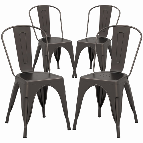GYMAX  Tolix Style Metal Dining Chairs Set Of 4 W/ Removable Backrest for Dining Room