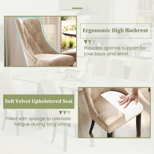 Gymax Upholstered Dining Chairs Set of 2 Tufted Wingback Chairs w/ Solid Wood Legs