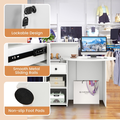 Gymax Front Reception Counter Desk Checkout Office Desk w/Open Shelf & Lockable Drawer